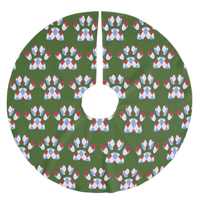 Falda Para El Árbol De Navidad De Poliéster Impresión de argyle Dog Paw (Anverso)