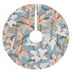 Falda Para El Árbol De Navidad De Poliéster Impresión de cosecha azul de Lily Floral