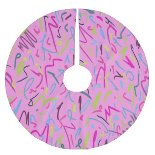 Falda Para El Árbol De Navidad De Poliéster Impresión de época de los años 80 en rosa