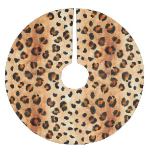 Falda Para El Árbol De Navidad De Poliéster Impresión de leopardo de color de agua: Textura ex