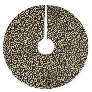 Falda Para El Árbol De Navidad De Poliéster Impresión de leopardo de oro negro