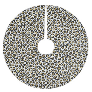 Falda Para El Árbol De Navidad De Poliéster Impresión de Leopardo Negro de Glam de Oro