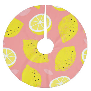 Falda Para El Árbol De Navidad De Poliéster Impresión de limón, brillante patrón de verano sin