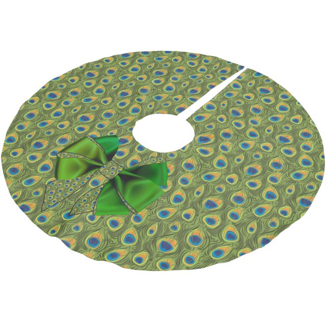 Falda Para El Árbol De Navidad De Poliéster Impresión de pavo real divertida con reverso verde (Angular)