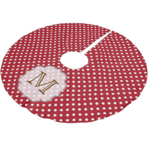 Falda Para El Árbol De Navidad De Poliéster Impresión de puntos de polka azul Monograma de árb