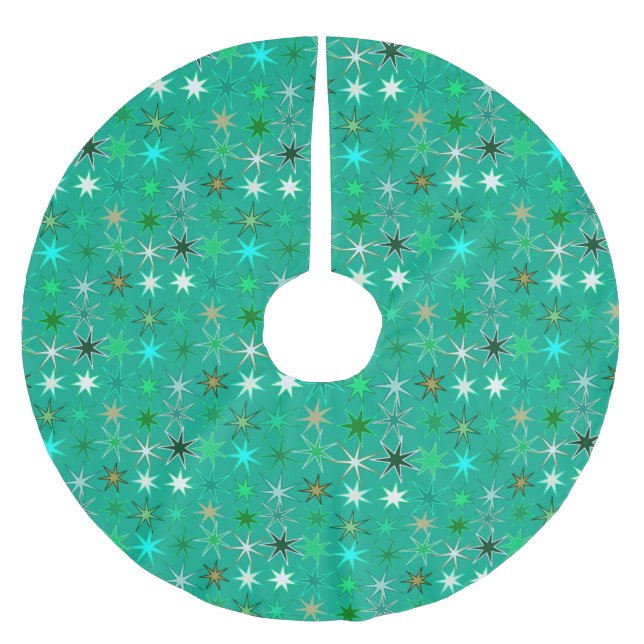 Falda Para El Árbol De Navidad De Poliéster Impresión Starburst moderna, turquesa y Aqua (Anverso)