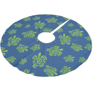 Falda Para El Árbol De Navidad De Poliéster Impresión verde y azul de tortuga