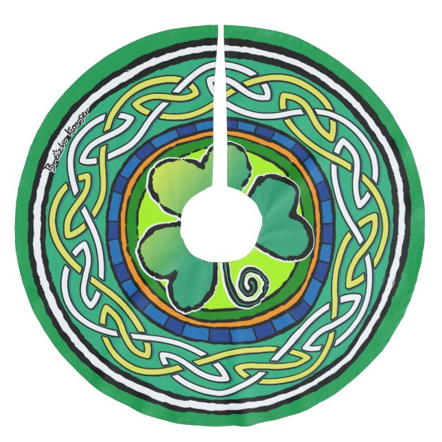 Falda Para El Árbol De Navidad De Poliéster Irish shamrock (Anverso)