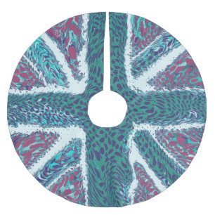 Falda Para El Árbol De Navidad De Poliéster Jade Purple Union Jack Liquid Art, Wild Animal