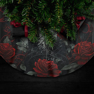 Falda Para El Árbol De Navidad De Poliéster Jardín del Rosa del Cementerio Gótico con rojo y n