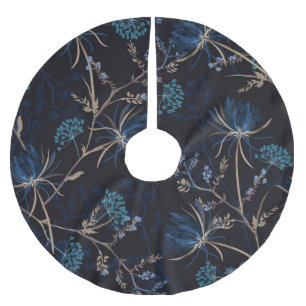 Falda Para El Árbol De Navidad De Poliéster Jardín oscuro: Floral azul monotónica