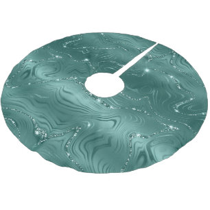 Falda Para El Árbol De Navidad De Poliéster Jewel Green Emerald Purpurinoso Glitzy