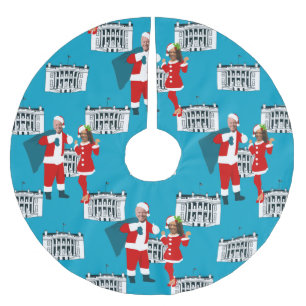 Falda Para El Árbol De Navidad De Poliéster joe biden santa kamala harris casa blanca azul