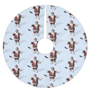 Falda Para El Árbol De Navidad De Poliéster Jugador del hockey sobre hielo de Papá Noel