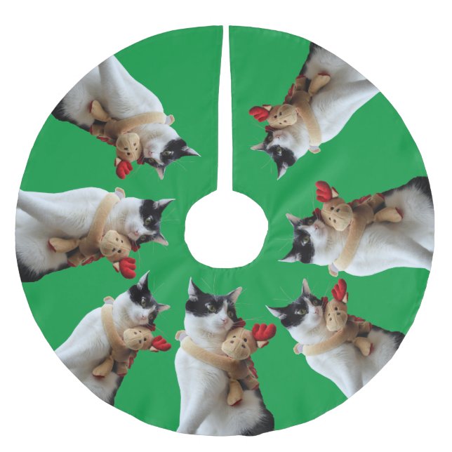 Falda Para El Árbol De Navidad De Poliéster Juguete de Navidades de gatos y renos blancos y ne (Anverso)