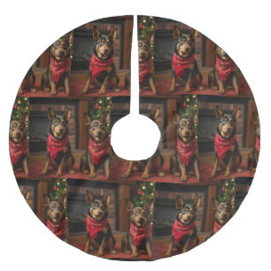 Falda Para El Árbol De Navidad De Poliéster Kelpie australiano junto a la chimenea en Navidad