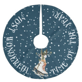 Falda Para El Árbol De Navidad De Poliéster La época más maravillosa del año, patinaje sobre h