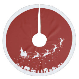 Falda Para El Árbol De Navidad De Poliéster La silueta de trineo de Santa María volando sobre 