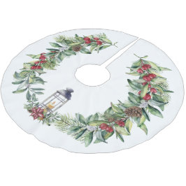 Falda Para El Árbol De Navidad De Poliéster La vegetación navidad con linterna en blanco