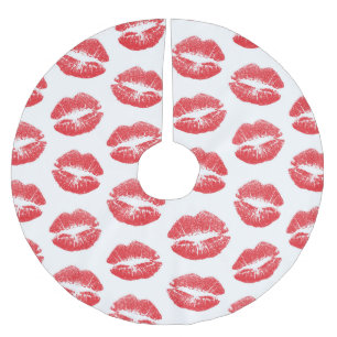 Falda Para El Árbol De Navidad De Poliéster Labios Rojos, Patrón De Labios, Labios Rojos, Beso