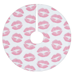 Falda Para El Árbol De Navidad De Poliéster Labios Rosados, Patrón De Labios, Palo De Labios R