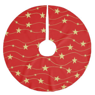 Falda Para El Árbol De Navidad De Poliéster Las estrellas doradas modernas rojas