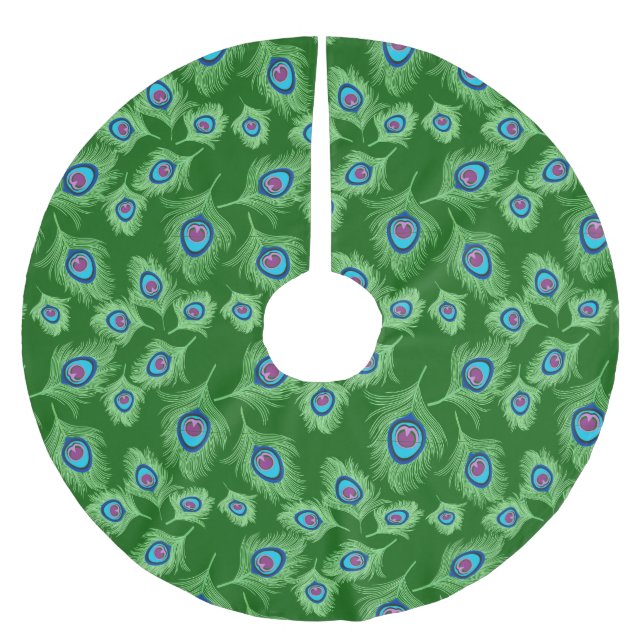 Falda Para El Árbol De Navidad De Poliéster Las plumas de limón y pavo real azul en el verde e (Anverso)