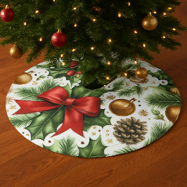 Falda Para El Árbol De Navidad De Poliéster Lazo Rojo de Navidad y Verdor 