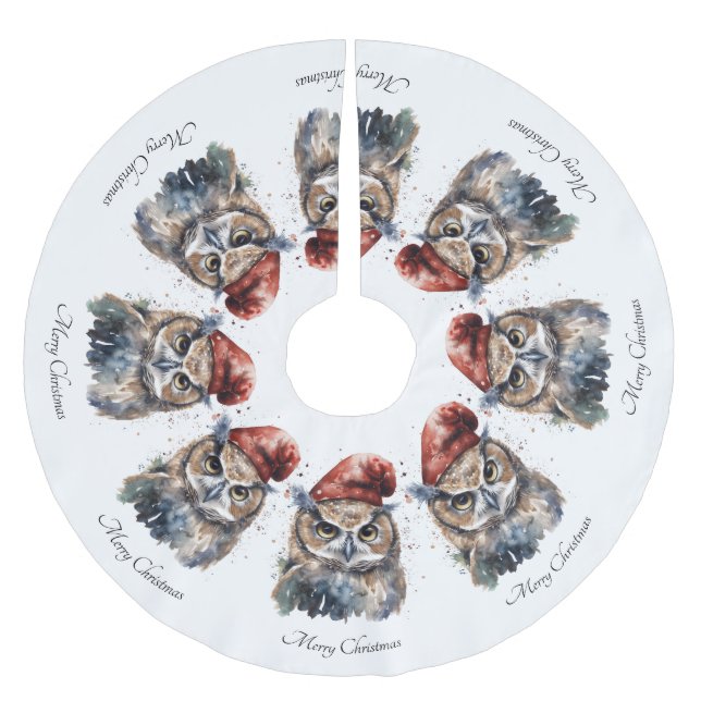 Falda Para El Árbol De Navidad De Poliéster Lechuza de invierno encantada, personalizado (Anverso)