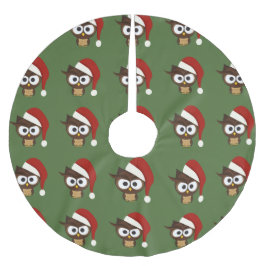 Falda Para El Árbol De Navidad De Poliéster Lechuza enojada usando Santa Hat