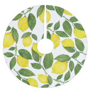 Falda Para El Árbol De Navidad De Poliéster Lemones acuarela: Patrón de frutas de verano