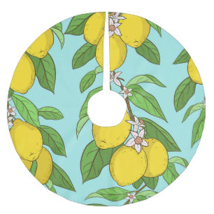 Falda Para El Árbol De Navidad De Poliéster Lemones, El Fondo Azul Vibrante No Tiene Percanto.