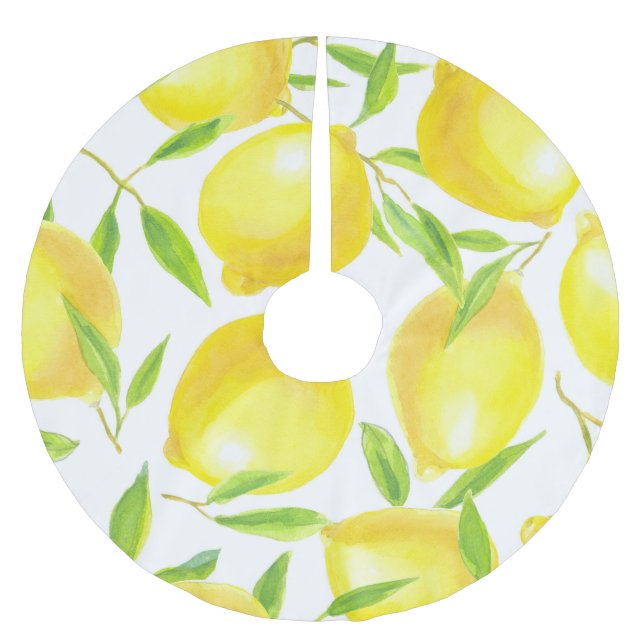 Falda Para El Árbol De Navidad De Poliéster Lemones y hojas de acuarela: patrón. (Anverso)