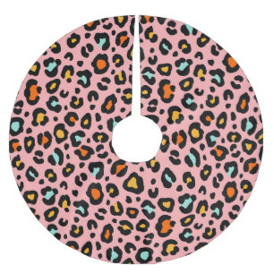Falda Para El Árbol De Navidad De Poliéster Leopardo colorido: Patrón de moda vintage