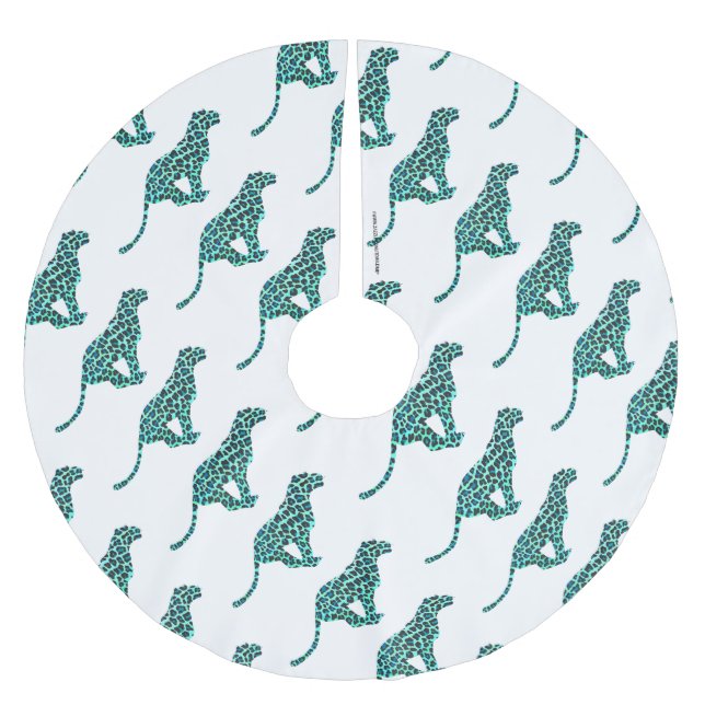 Falda Para El Árbol De Navidad De Poliéster Leopardo negro e impresión Verde azulada (Anverso)