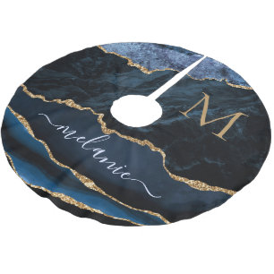 Falda Para El Árbol De Navidad De Poliéster Letra de nombre de oro azul de la marina para la f