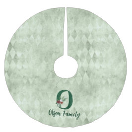 Falda Para El Árbol De Navidad De Poliéster Letra O Personalizada Floral De Invierno Ilustrada