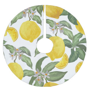 Falda Para El Árbol De Navidad De Poliéster Limón: fruto tropical vintage sin soldadura