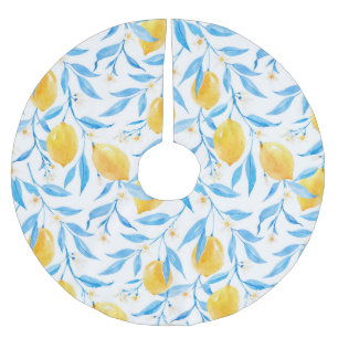 Falda Para El Árbol De Navidad De Poliéster Limones acuarelas: patrón dibujado a mano.