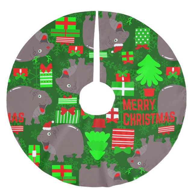 Falda Para El Árbol De Navidad De Poliéster linda hipopótamo feliz navidad hippotamus (Anverso)
