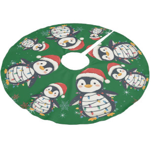Falda Para El Árbol De Navidad De Poliéster Lindo alegre pingüino árbol de Navidad safari zool