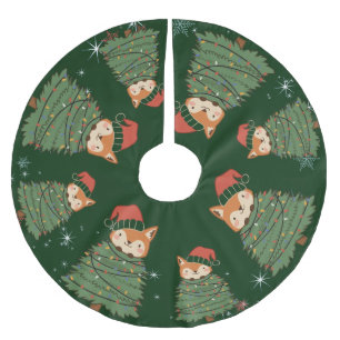 Falda Para El Árbol De Navidad De Poliéster Lindo alegre zorro rojo árbol de Navidad zoológico