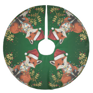 Falda Para El Árbol De Navidad De Poliéster Lindo alegre zorro rojo árbol de Navidad zoológico