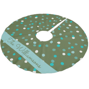 Falda Para El Árbol De Navidad De Poliéster Lindo Invierno Lunares Manchas Verde Personalizado
