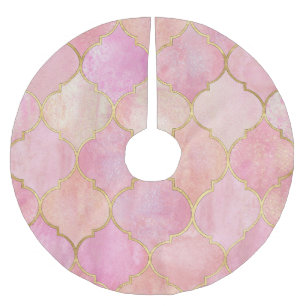 Falda Para El Árbol De Navidad De Poliéster Línea de oro marroquí: acuarela rosa