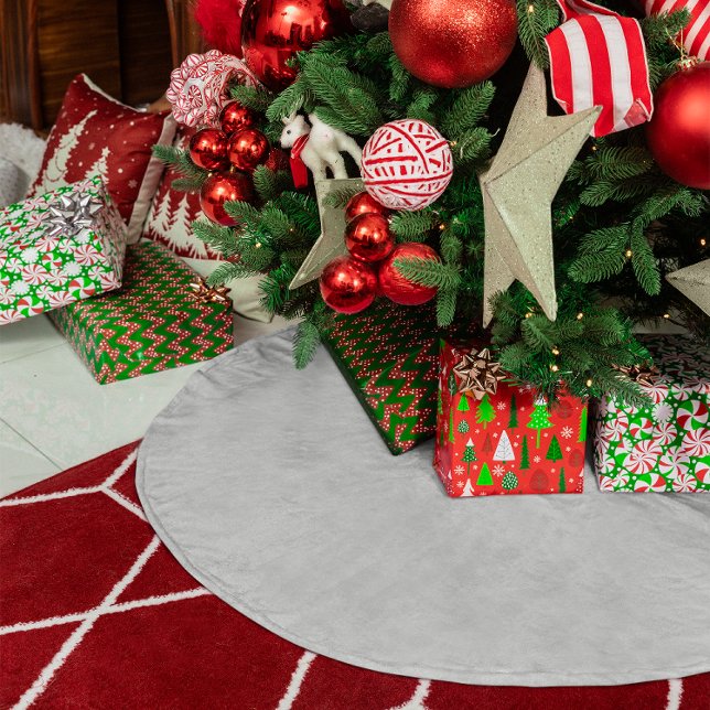 Falda Para El Árbol De Navidad De Poliéster Liso Gris Claro (Solid Color Light Grey Brushed Polyester Tree Skirt)
