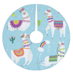 Falda Para El Árbol De Navidad De Poliéster Llama y cactus: conjunto de cosechas de cosecha