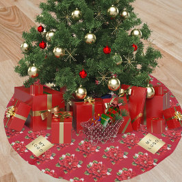 Falda Para El Árbol De Navidad De Poliéster logo del negocio de la flor de la poinsettia roja 