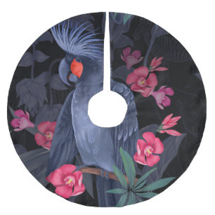 Falda Para El Árbol De Navidad De Poliéster Loro negro floral exótico: naturaleza tropical