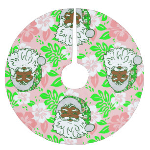 Falda Para El Árbol De Navidad De Poliéster luau rosa navidad hawaiano negro santa hibisco